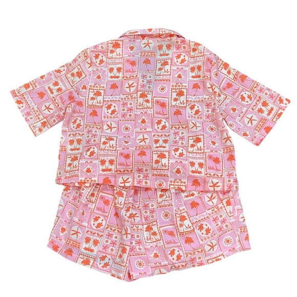 Sigrid Olsen Sleepwear Pajamas Set Small Pink Orange Beach Shorts‎ Collar Button - Picture 5 of 9